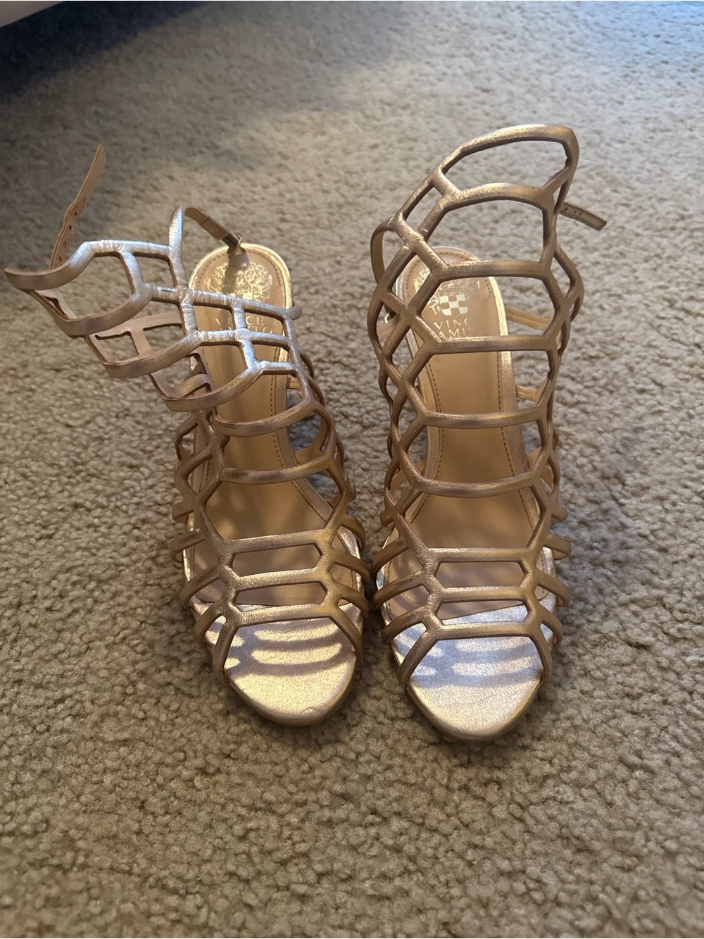 Vince Camuto Rose Gold Geometric Cage High Heel Sandals